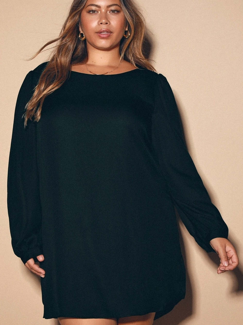 Lulu's Black Long-Sleeve Shift Dress